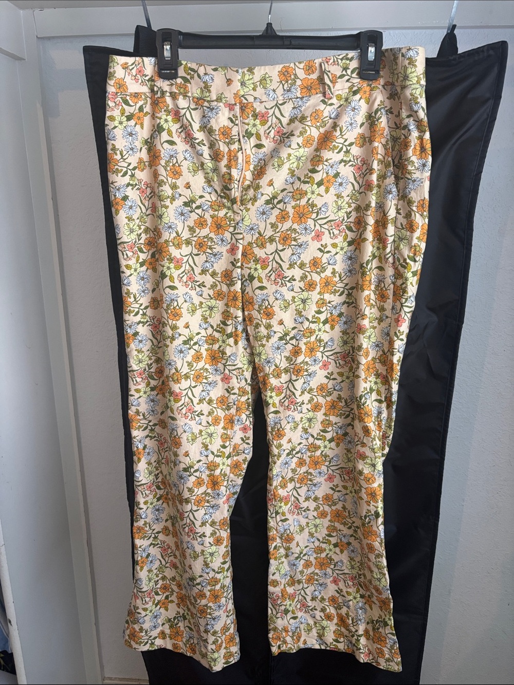 LOFT Floral Boot Cut Pants in Cream with Orange & Green Flowers